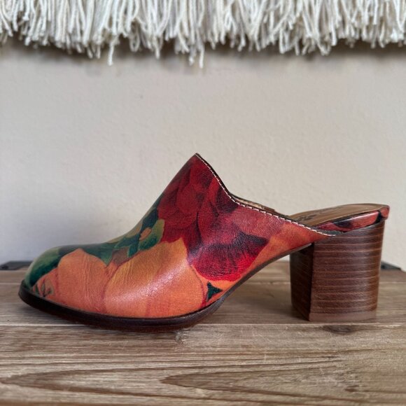 Patricia Nash NICIA Multi Color Oil Paint Floral Print Block Heel Mules Size 8 - Picture 5 of 13